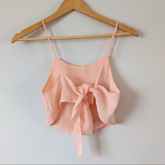 BRANDY MELVILLE Cropped Peach Tie-Back Shirt XS - Picture 3 of 4
